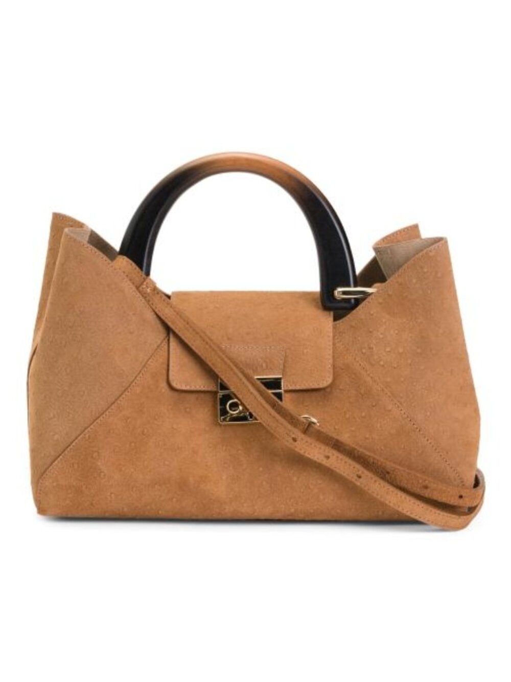 CLAUDIA Made In Italy Suede East West Satchel With Wide Handle